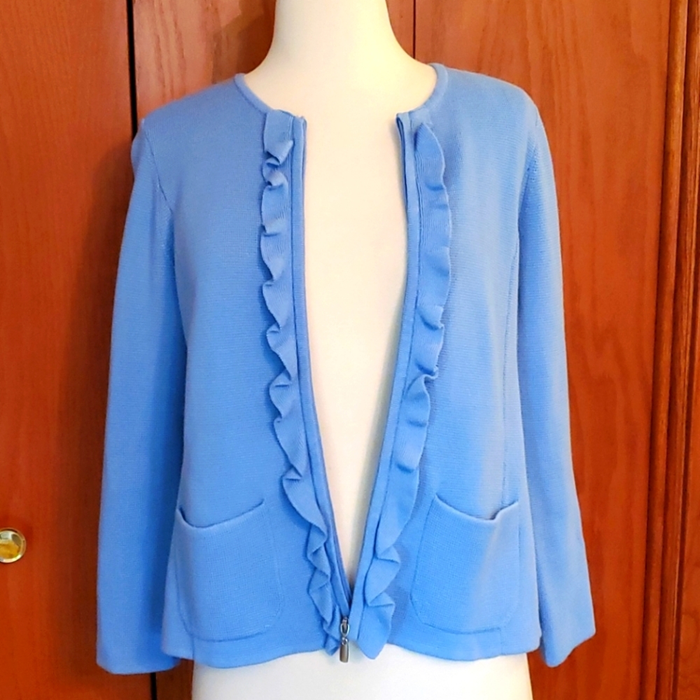 NWOT Talbots Ruffled Zip-Up Cardigan - Picture 2 of 9